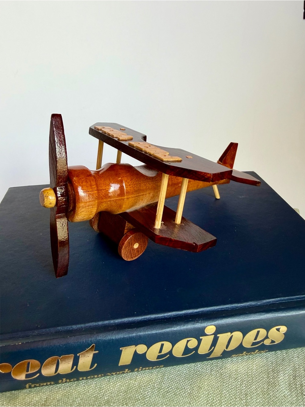 Handcrafted Wooden “Pura Vida” Biplane Airplane Figurine Rustic Folk Art Decor